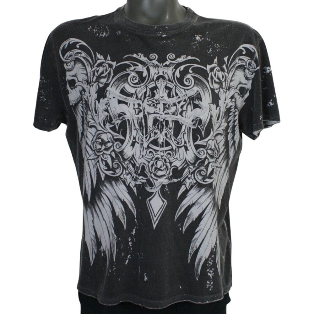 Vintage 78 Graphic T Shirt Mens Medium Distressed Gothic Cross Skull Y2K Grunge